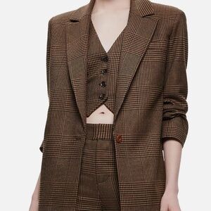 Alice + Olivia Women's Camel/Black Relaxed Fit Colley Strong Shoulder Blazer - 6